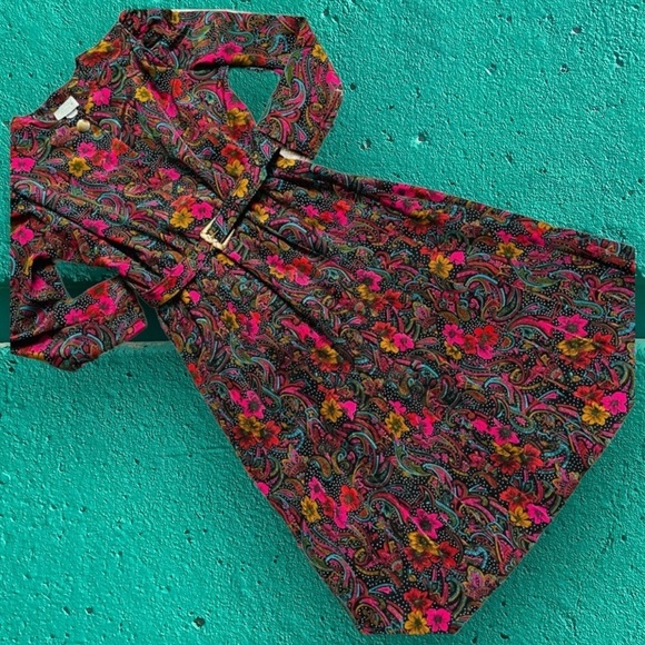 VINTAGE 70s sz S/M Lady Carol Petites midi dress paisley 60s fit& flare a-line - Picture 4 of 7